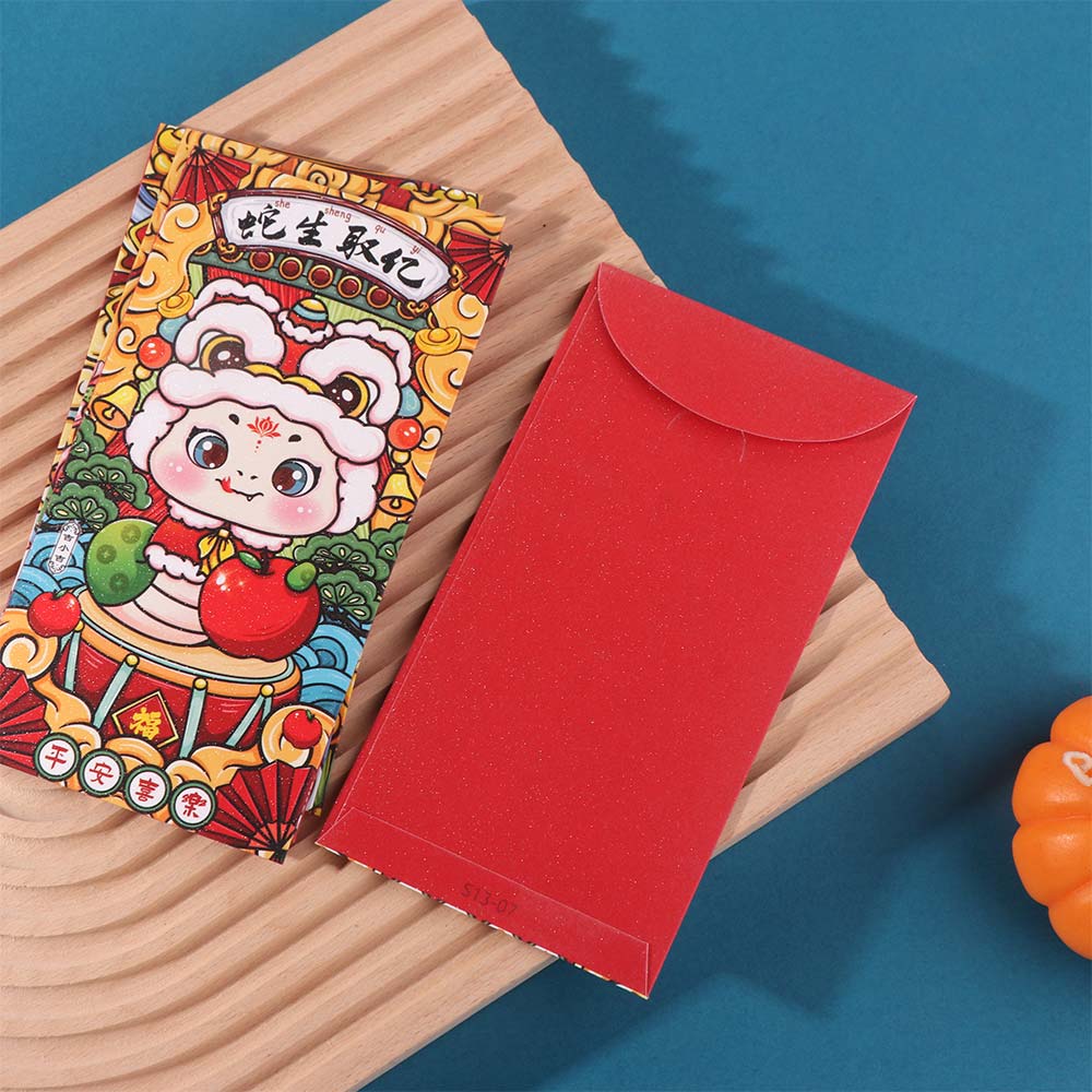 12Pcs Glitter Chinese New Year Red Envelope Solid Red Packet Cartoon HongBao  Kids
