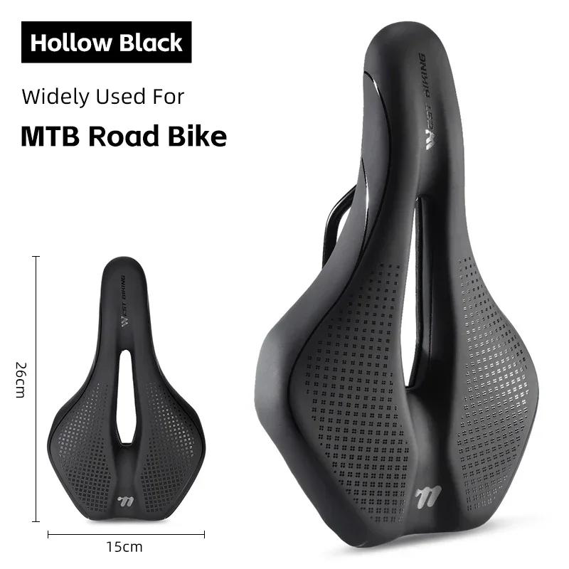 Bicycle Saddle Hollow Breathable Soft Seat Cushion MTB Shock Absorbing Non-Slip Leather Road Bike Lightweight Saddle