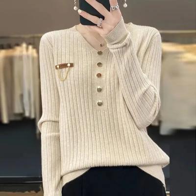 Korean Style Autumn and Winter V-neck Sweater Women's Fashion Loose Sweater All-match Bottoming Shirt