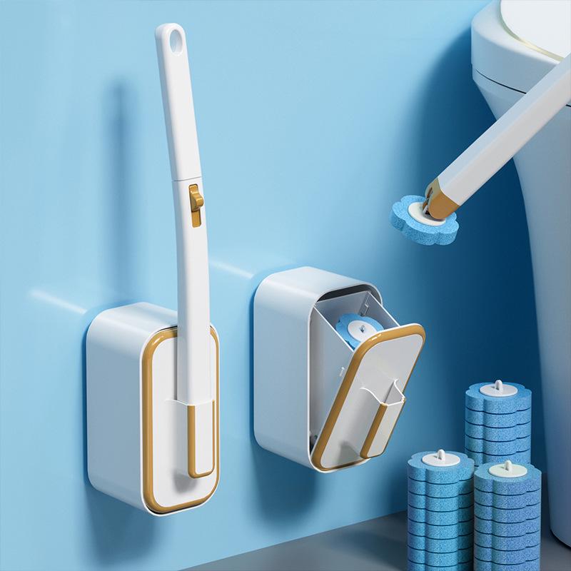 Wall-Mounted Disposable Toilet Brush Set with Long Handle