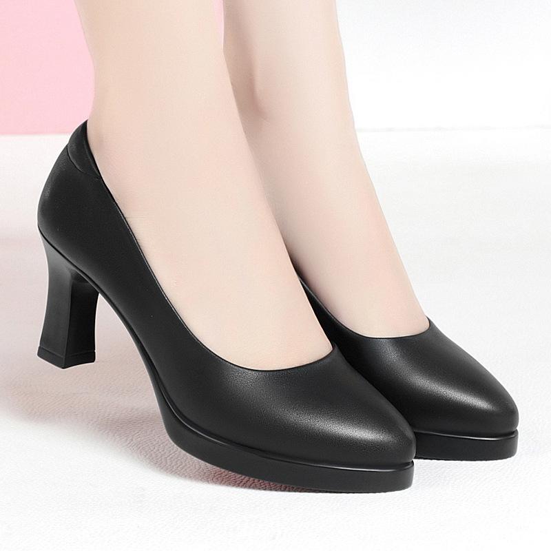 

Pointed-toe, Low-cut, Stylish, Comfortable Work Shoes, Chunky Heels, Casual Solid Color High Heels 34