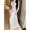 Lace splicing suspender dress women's summer temperament socialite high-end waist backless sleeveless long dress