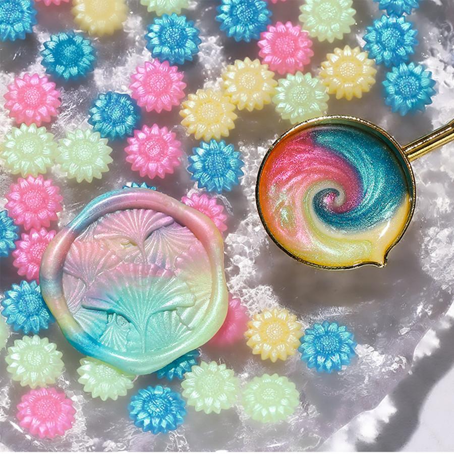 100 Stück/Beutel Aurora Sonnenblume Gemischte Farbe Siegelwachsperlen, für Hochzeitseinladungen, Briefumschläge, Wein-Geschenkverpackungen