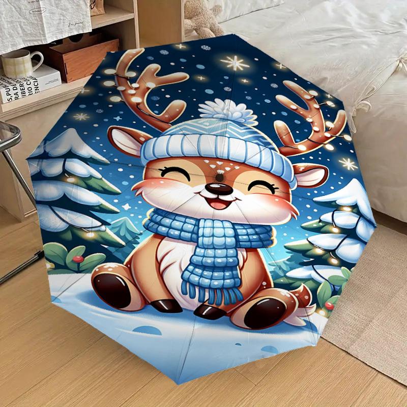 1PC reindeer snowscape Automatic Open/Close Umbrella Compact Folding Umbrella with 8-Rib Shaft lightweight esign, Fashion Lovers1226A