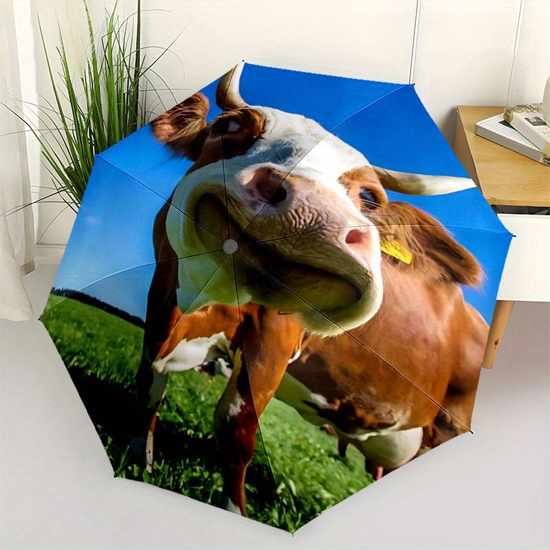 1pc Cow Automatic Open/Close Umbrella - Compact Travel Umbrella, 8-Rib Heavy-Duty Construction, Ideal Gift, Outdoor Accessory050