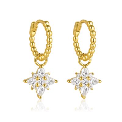 Stern-Hänge-Creolen mit Perlen - 925er Sterlingsilber, Gold plattiert