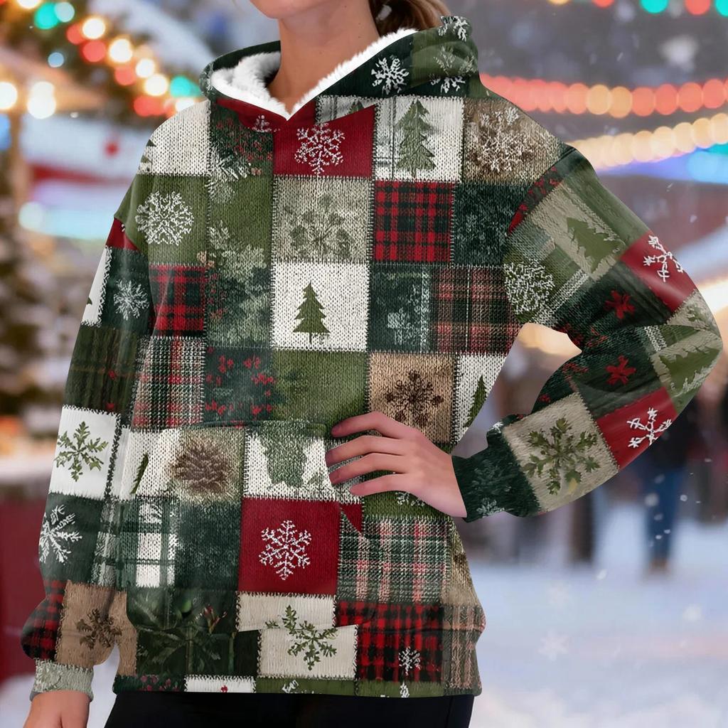 Women's Fashion Casual Long Sleeve Christmas Printed Hooded Sweatshirt