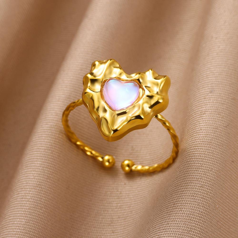 Zircon Heart Stainless Steel Rings for Women Gold Color Wedding Couple Ring Aesthetic Jewelry Accessories Gift Anillos Mujer