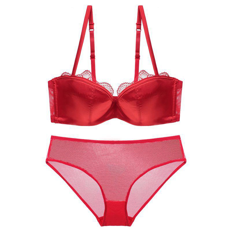 Conjunto de ropa interior sin costuras para mujer, sujetador Sexy de copa 1/2 y bragas de malla, copa fina francesa, lencería cómoda, sostén push-up, Europa