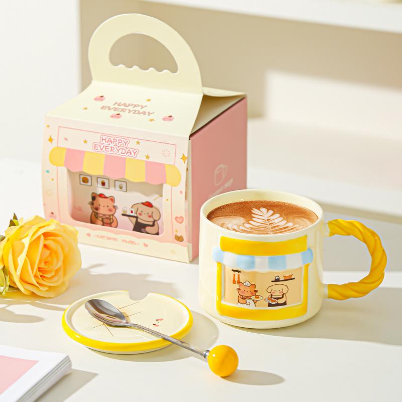 Cute Cartoon Mug Home Drinking Water Cup Office Ceramic Coffee Cup Cute High Looking Couple Water Cup