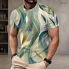 Men Plus Size Green Tropical Leaf Printed Round Neck Short Sleeve Pullover T Shirt Straight Hem
