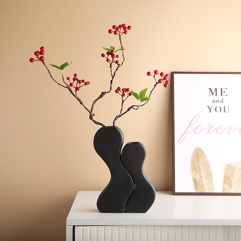 Sleek Black Geometric Ceramic Vase for Home Decor
