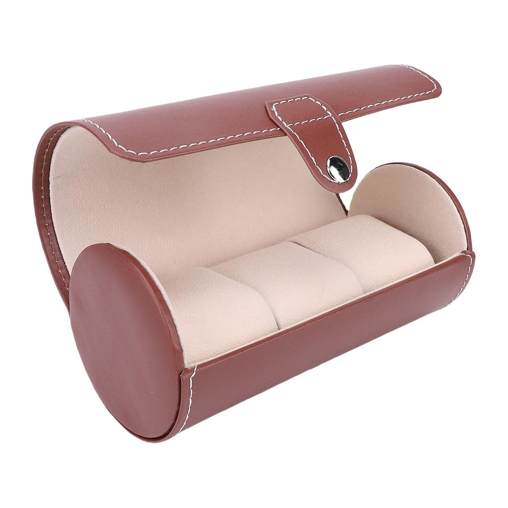 Watch Roll Case   PU Leather 3 Slots Watch Travel Case for Bracelets Jewelry Brown