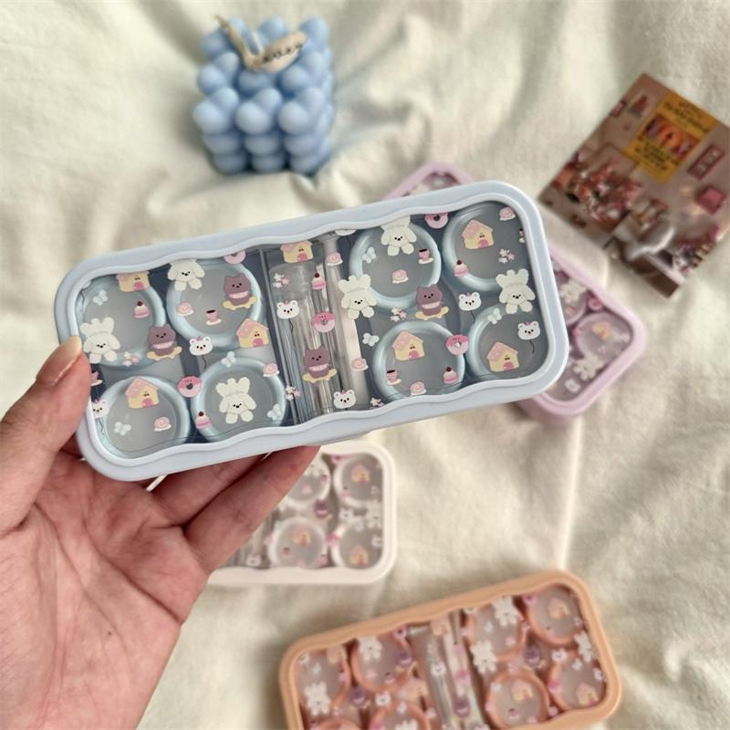Cute Portable Cartoon Dog Bear Eye Contacts With Mirror Contact Lens Case Colored Lenses Container Box For Party Travel Set