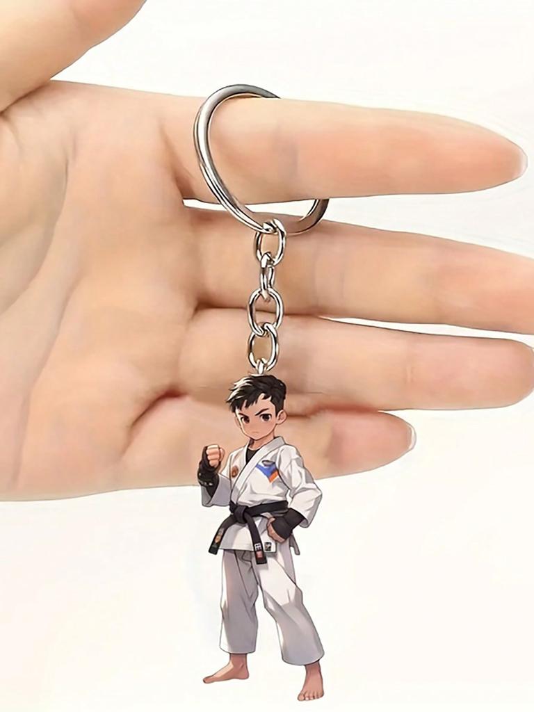 Cute 2D Taekwondo Boy Acrylic Keychain Durable Cartoon Style Key Accessories Thanksgiving and Other Perfect Gifts