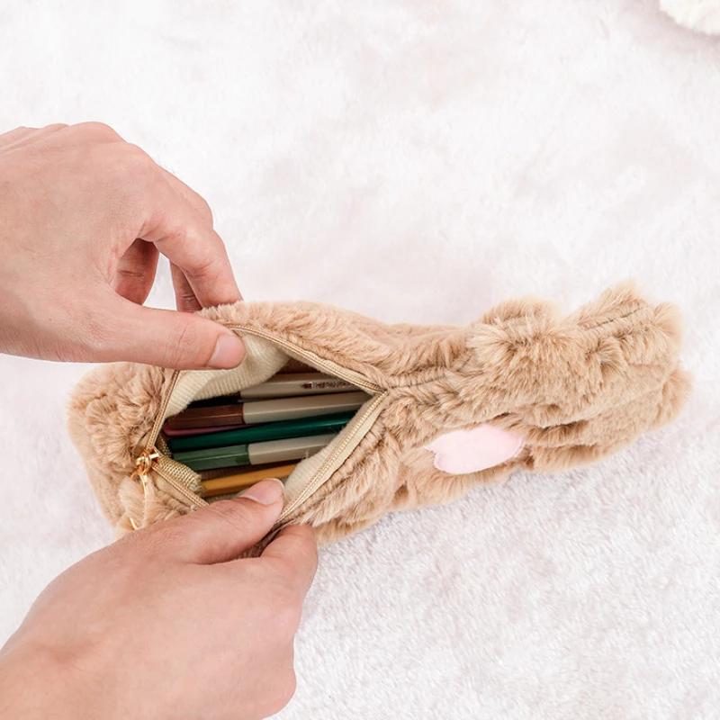 1 Pz Stile Autunno/Inverno Carino Zampa di Gatto Pelosa Astuccio di Peluche Kawaii Cancelleria per Studenti Borsa per Penne Forniture per il Rientro a Scuola per Ragazze