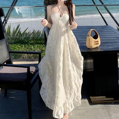 Seaside Holiday Style Niche Chic Neck Dress Women's Summer New Design Sense Gentle, Sweet and Thin Dress
