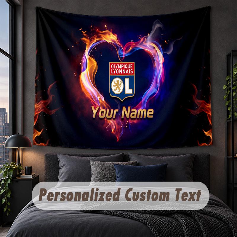 Custom Name Text Tapestry,Lyon FC Decorative Wall Hanging, Background Tapestry For Home Bedroom