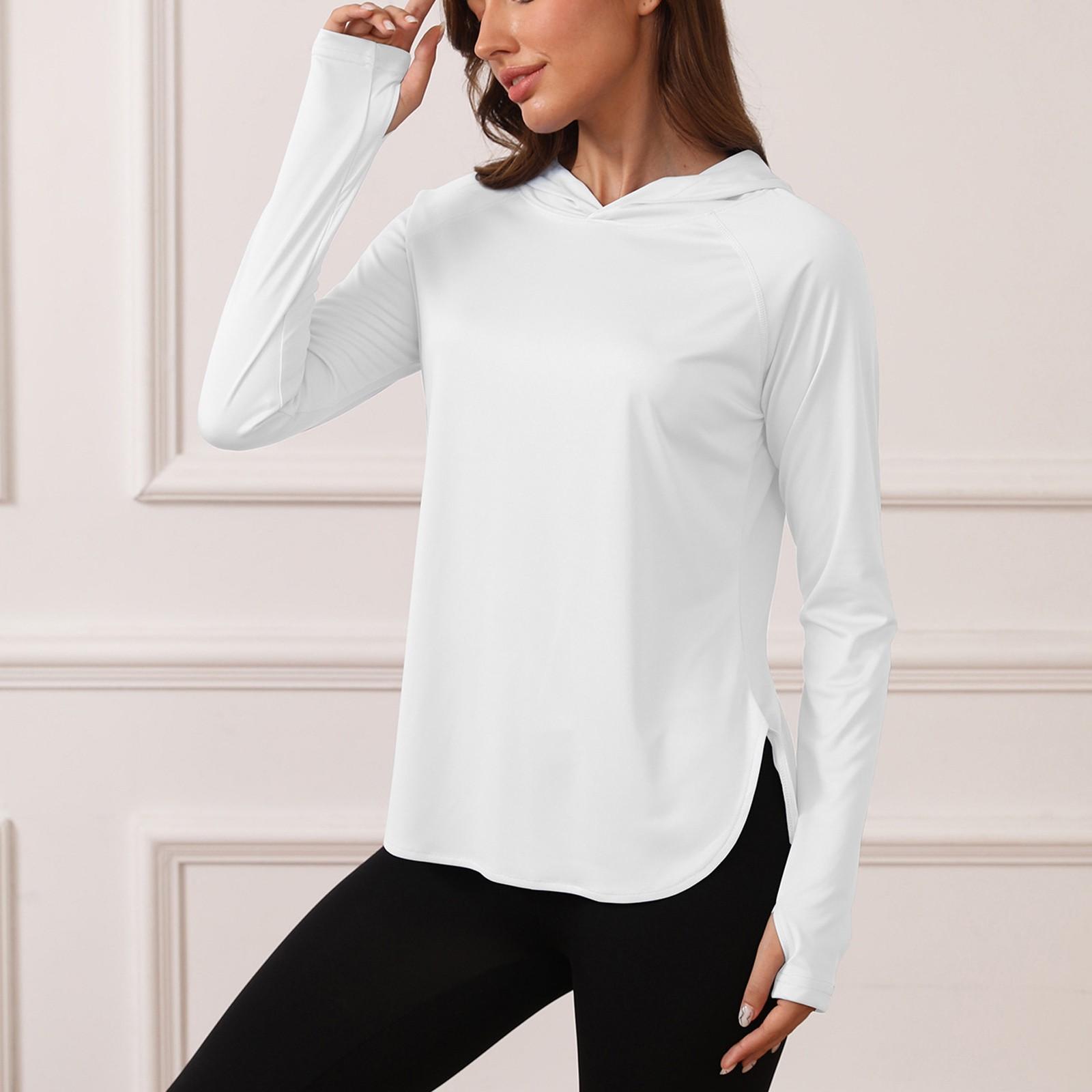 

Женская однотонная солнцезащитная рубашка с капюшоном и прорезями для больших пальцев, на пуговицах, для активного отдыха, походов, альпинизма XL белый