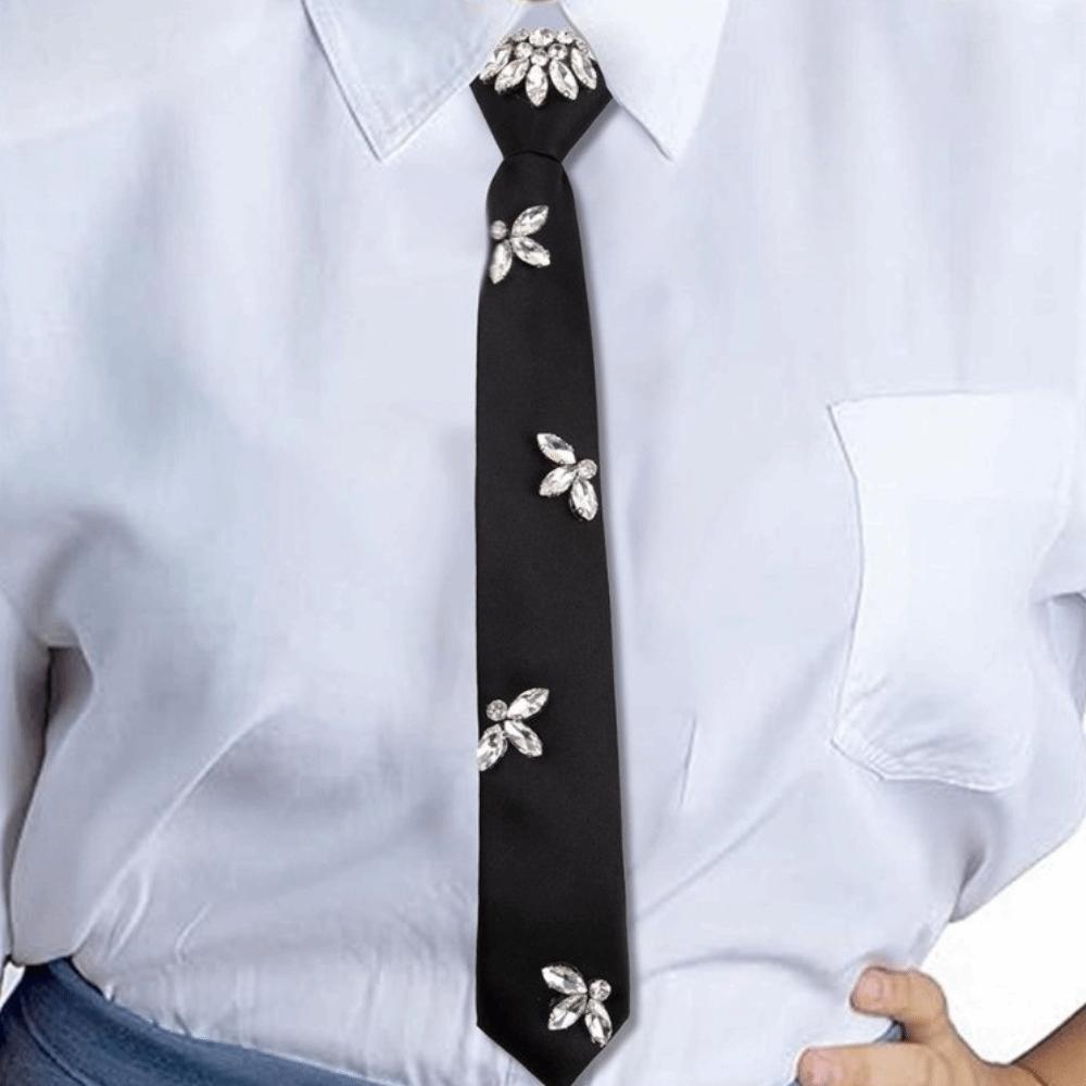 Fashion Korean Style Rhinestones Tie Black Academic Style Long Necktie Versatile JK Decoration Shirt Tie Women