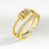 925 Silver Plated Double Layer Zircon Open Ring for Women Fashion Simple Rotatable Adjustable Ring Jewelry Birthday Gift