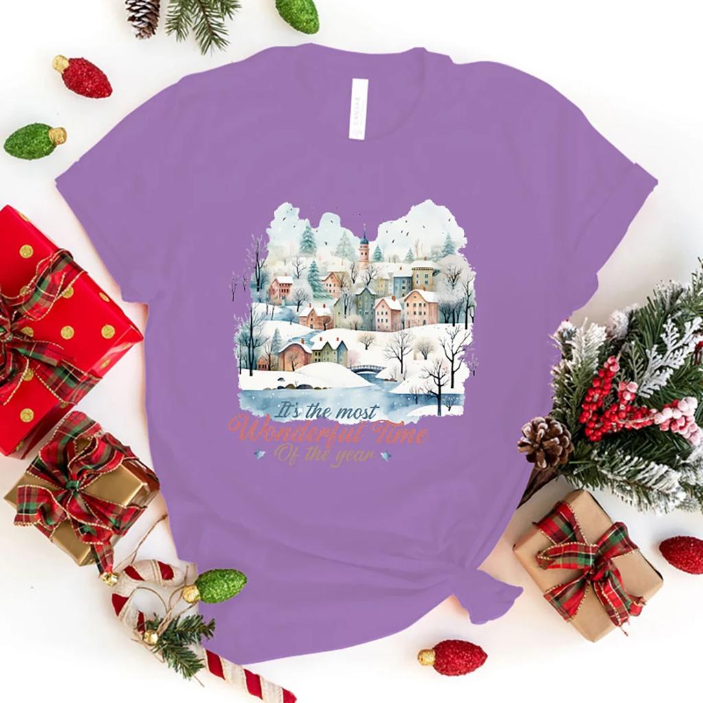 Hot Christmas It'S The Most Wonderful Time Of The Year Print Short Sleeve T Shirts Women Casual Shirts Summer Women'S Crew Neck