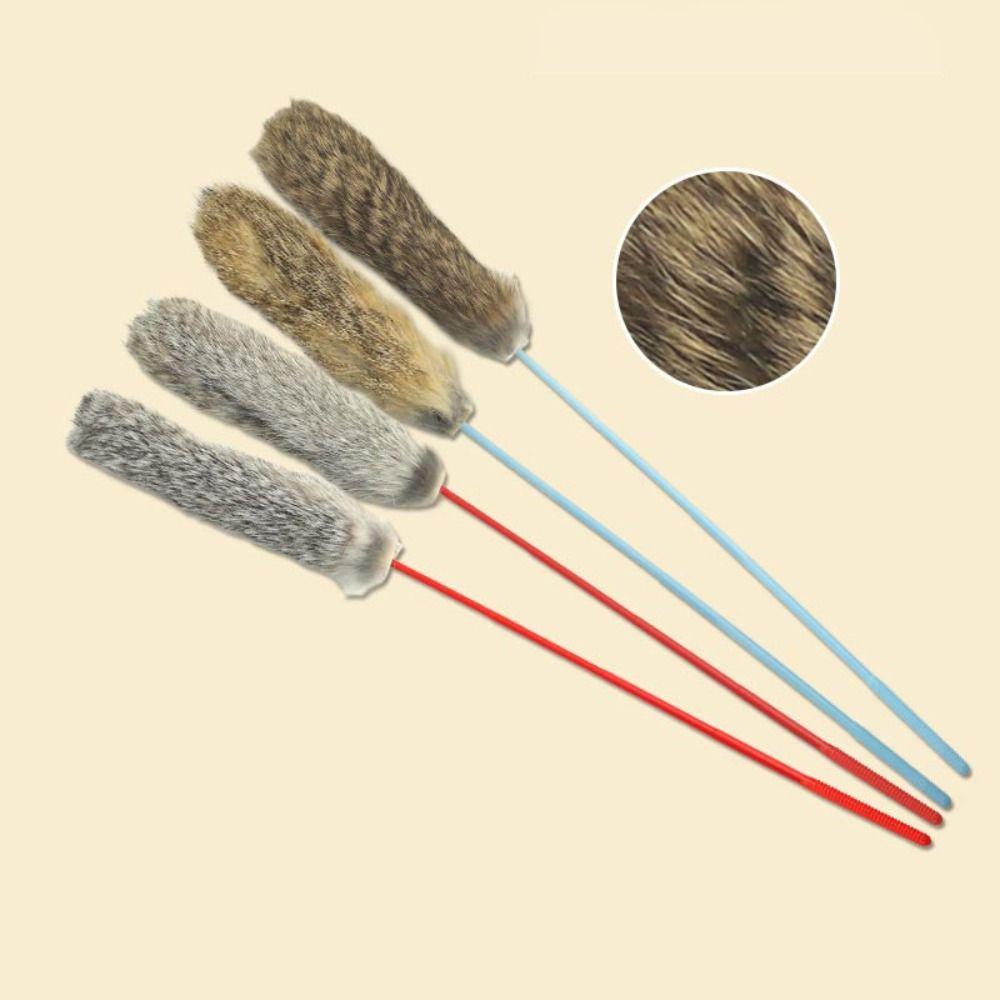 Faux Rabbit Fur Cat Teaser Stick Grain Handle Relieve Boredom Pet Interactive Stick Color Random Fuzzy Touch Cat Wand