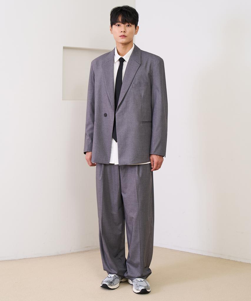 PRAIRIE Essential Double-Pleat Wide Slacks (Gray)