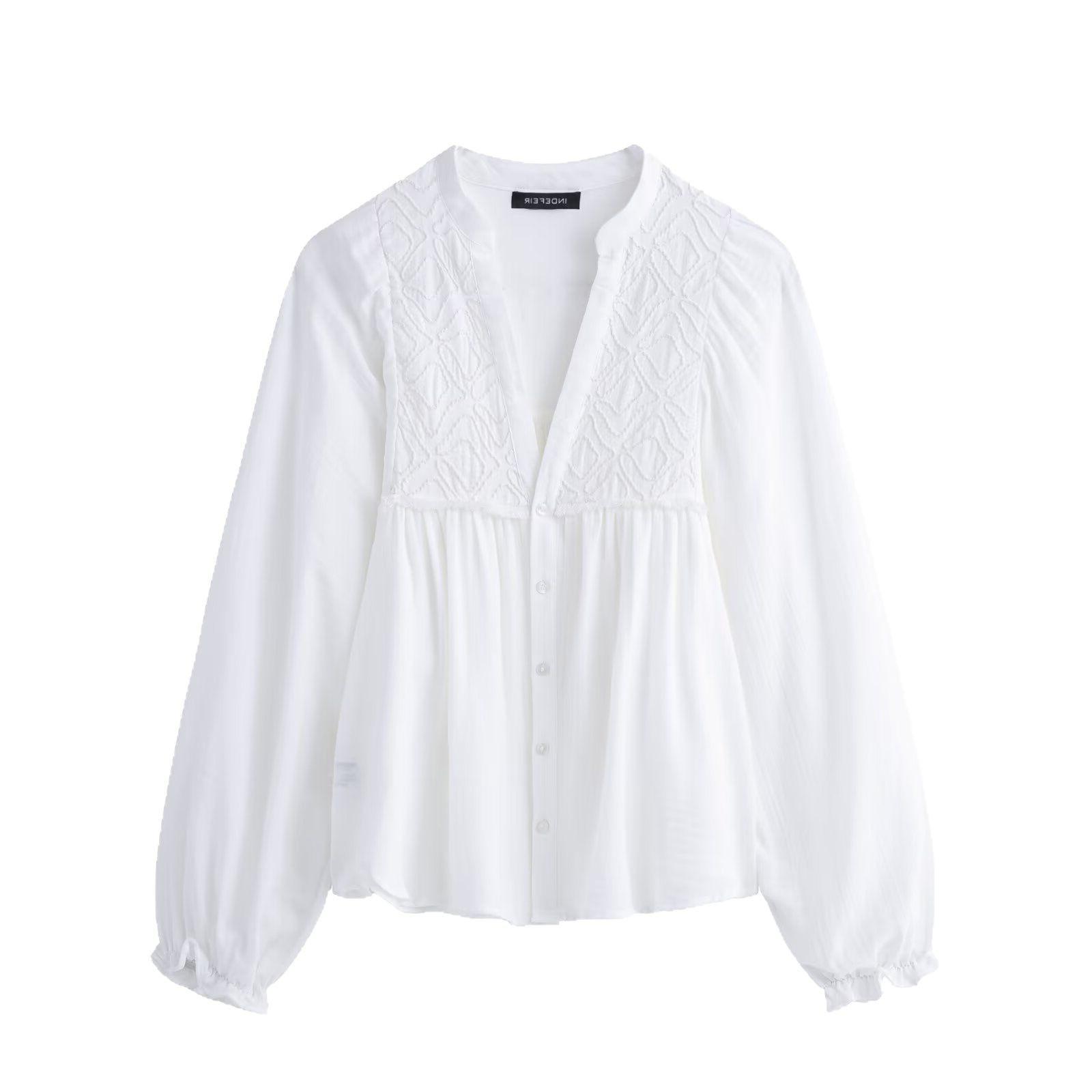 

TAOP&ZA Women s V-neck Embroidered Shirt - Spring/Summer Fashion Top Large