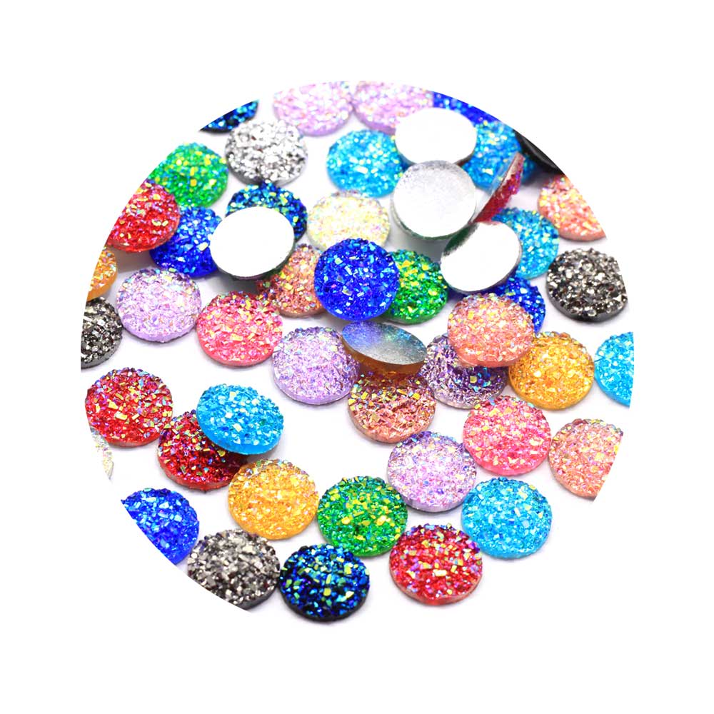 12MM Resin Flat Round AB Finish Cabochons Druzy Charms Flatback Colored Druzy Resin Cabochon Jewelry Making Supplier