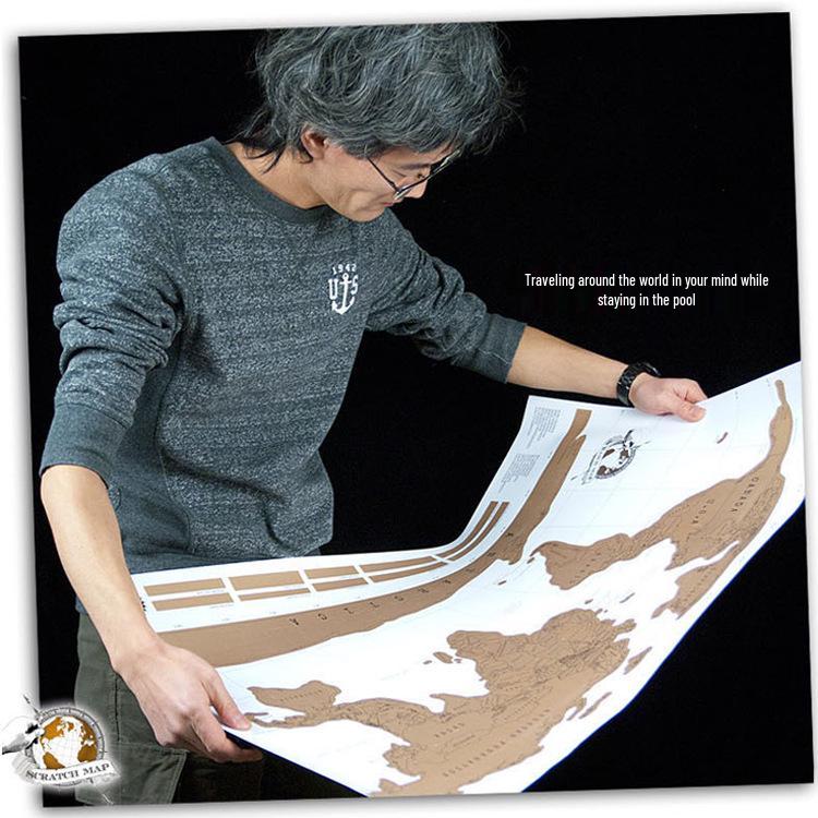 Minimalist Black & Gold Scratch-off World Travel Map Poster with Flags