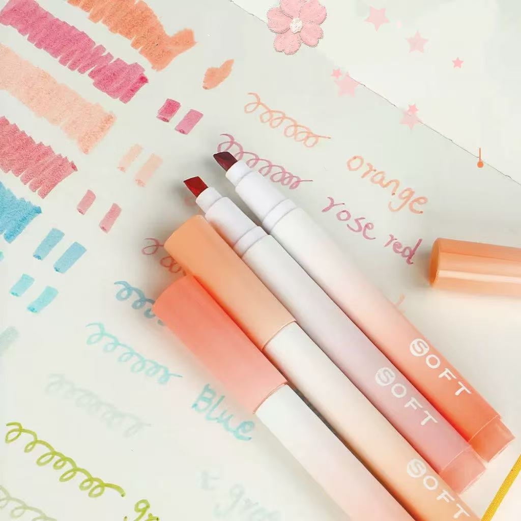 12 Colors Chisel Tip Markers Soft Gradient Light Colors Eye-Protection Markers for Art Drawing And School Supplies