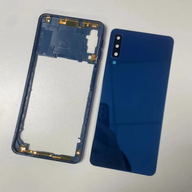 Carcasă completă pentru Samsung Galaxy A750 A7 2018 SM-A750F capac spate baterie sticlă carcasă telefon capac cadru mijlociu