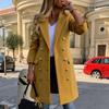 Turn-Down Collar Long Sleeve Wool Coat Pure Color Breathable Double-breasted Women Overcoat Outerwear