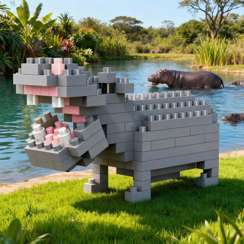 KNEW BUILT 3D Animal Model ElephantHippoLionLeopard Micro Mini Building Block Toys-Create ZooPuzzle AssemblyChristmas Gifts