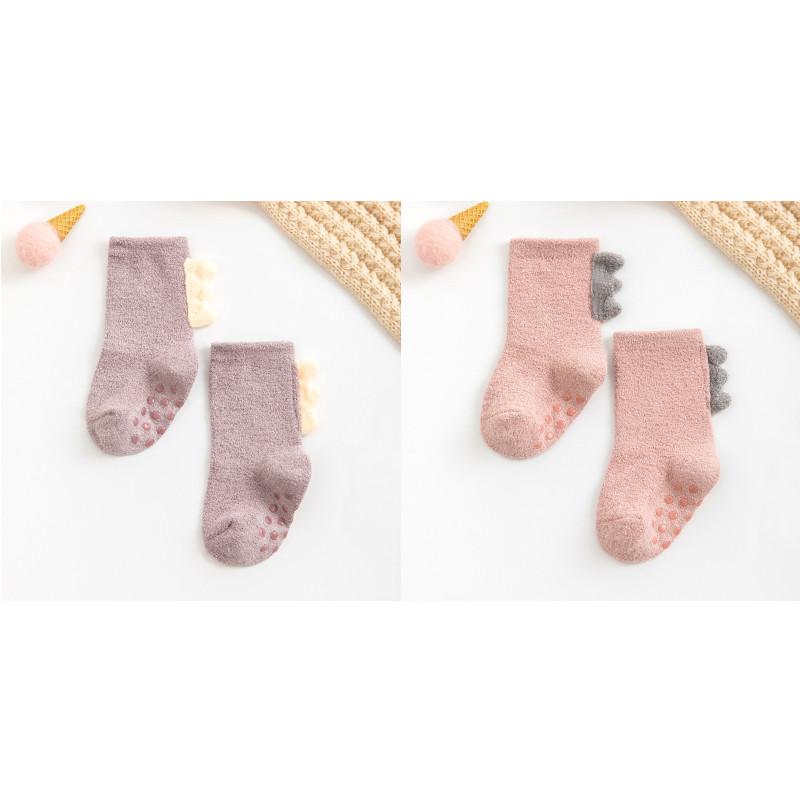 2Pairs Lovely Cute Cartoon Dinosaur Kids Baby Socks Girl Boy Non-slip Floor Socks Animal Infant Soft Cotton Thick Warm Leg Socks