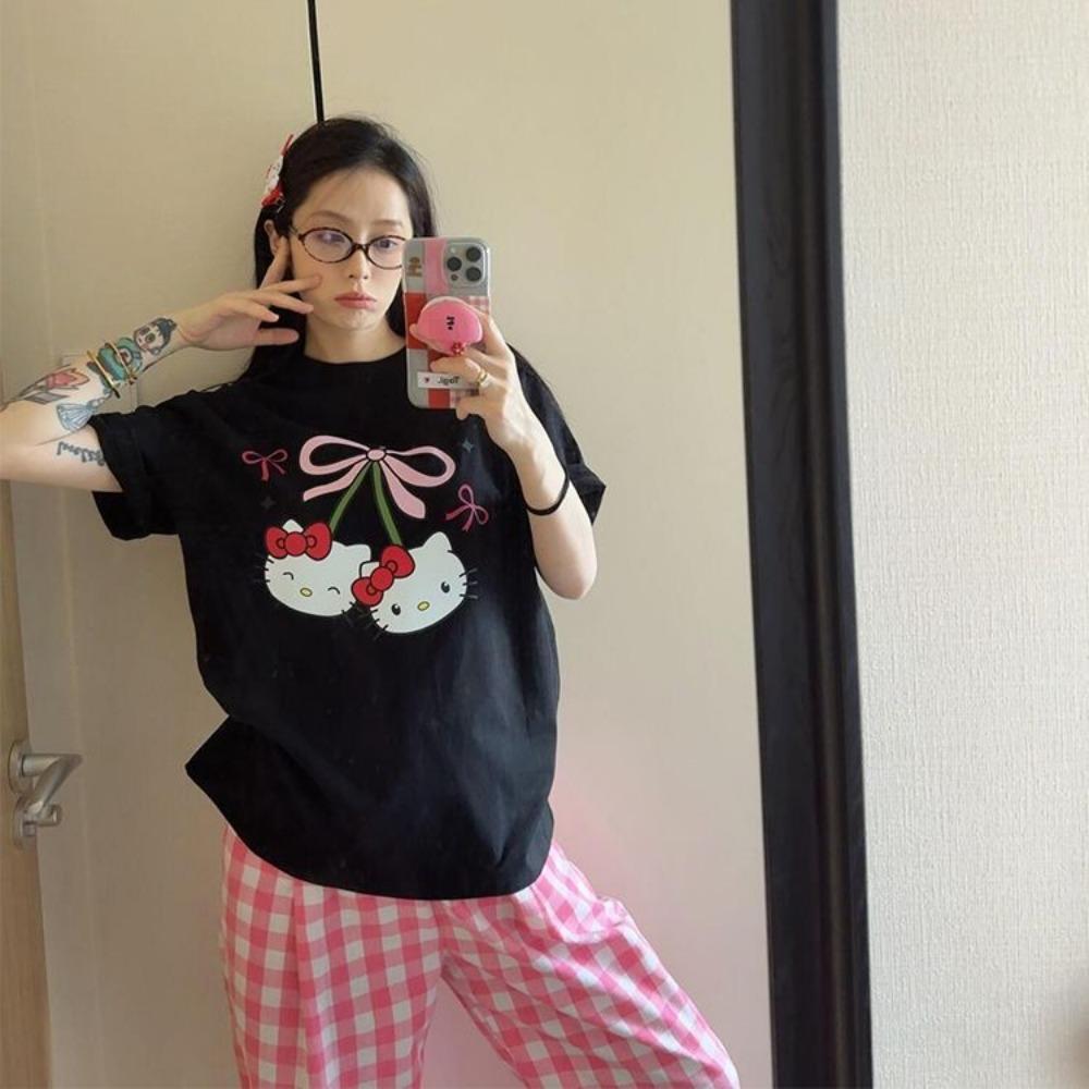 Summer Hello Kitty dopamine round neck short-sleeved T-shirt, cute for girls XXS