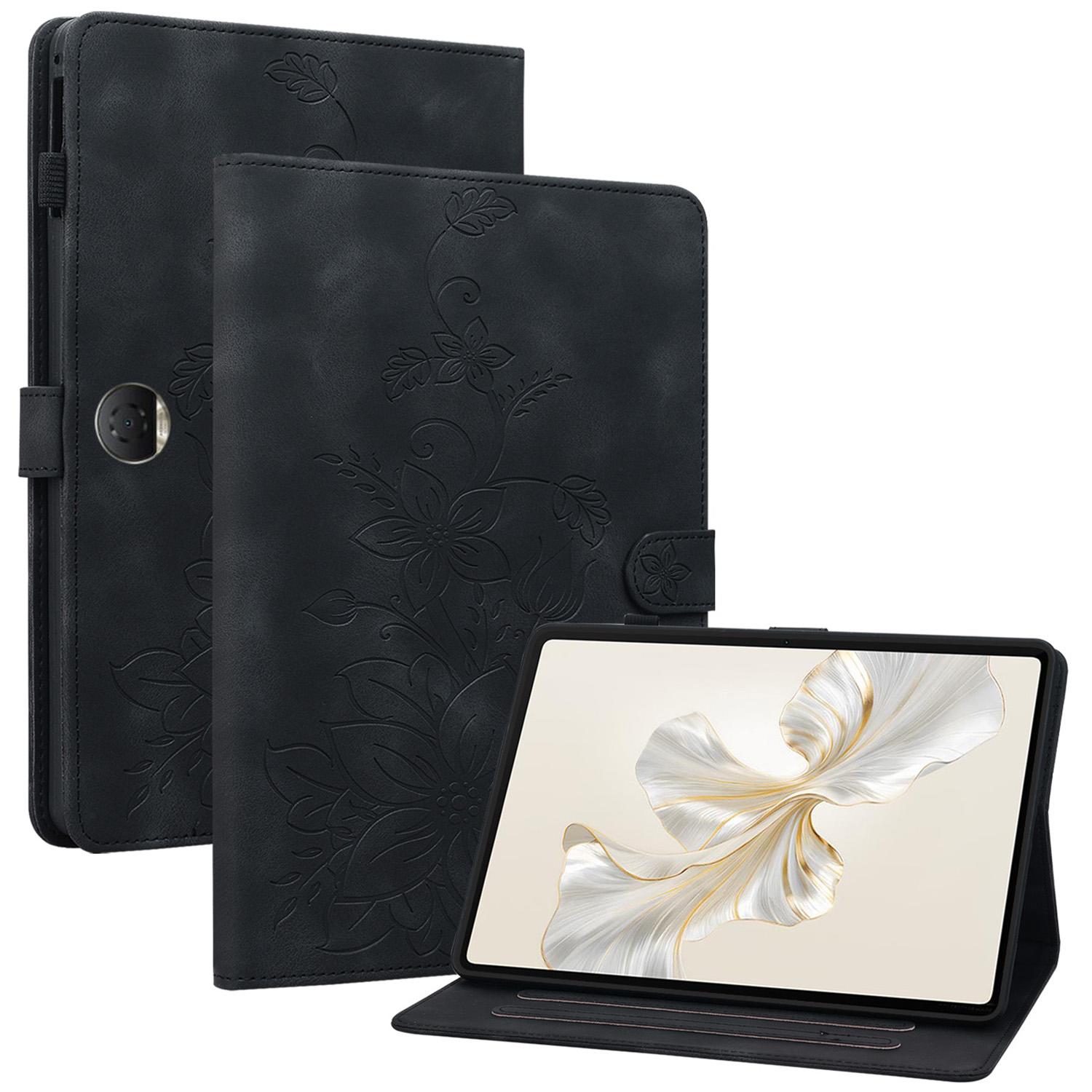 

Чехол для Honor Pad 9 с отделениями для карт, кожаная подставка с тиснением лилии, чехол для планшета Black