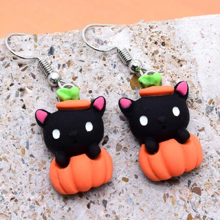 Fashion Pumpkin cat Hat Dangle Earrings Jewelry Halloween Cartoon Resin Earring