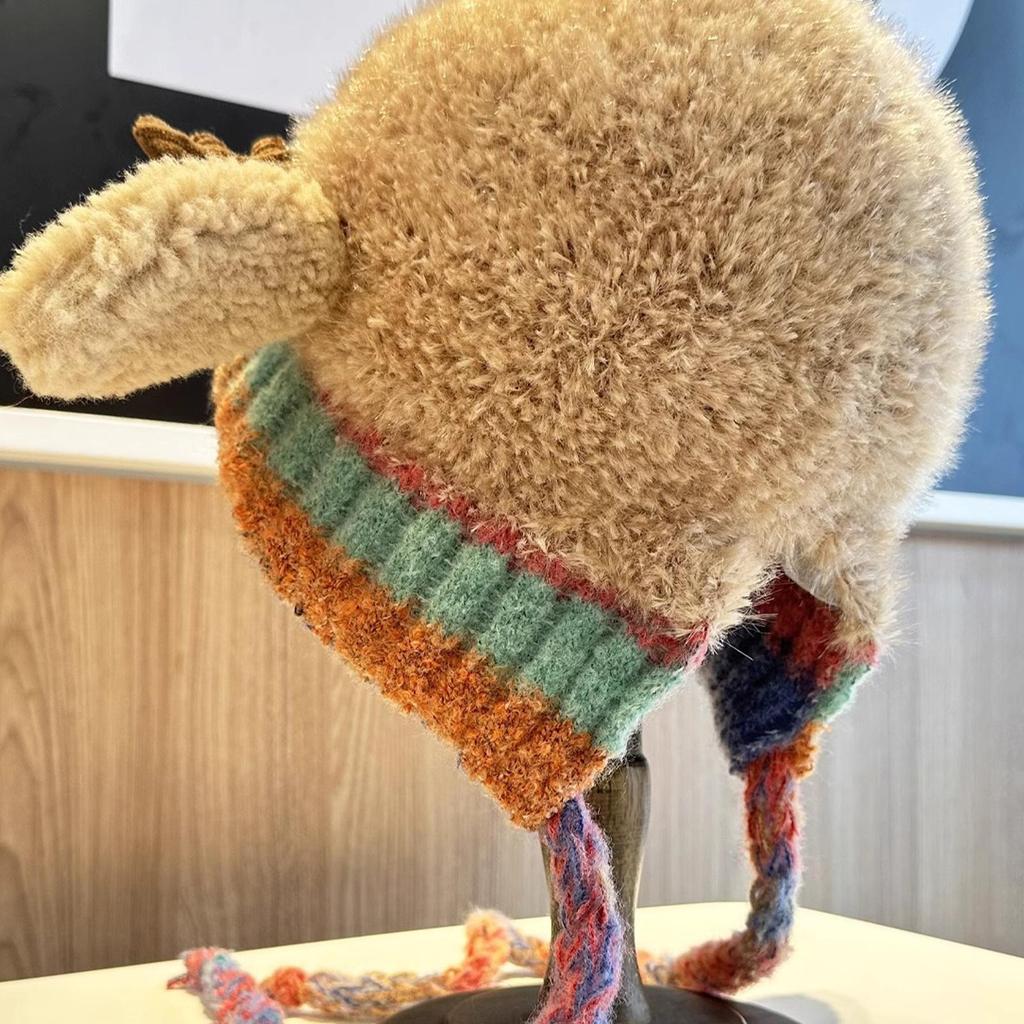 Christmas Antler Hat Windproof Knit Beanie Reindeer Warm Hat for Women Girls Teens Children Travel Holiday Outdoor