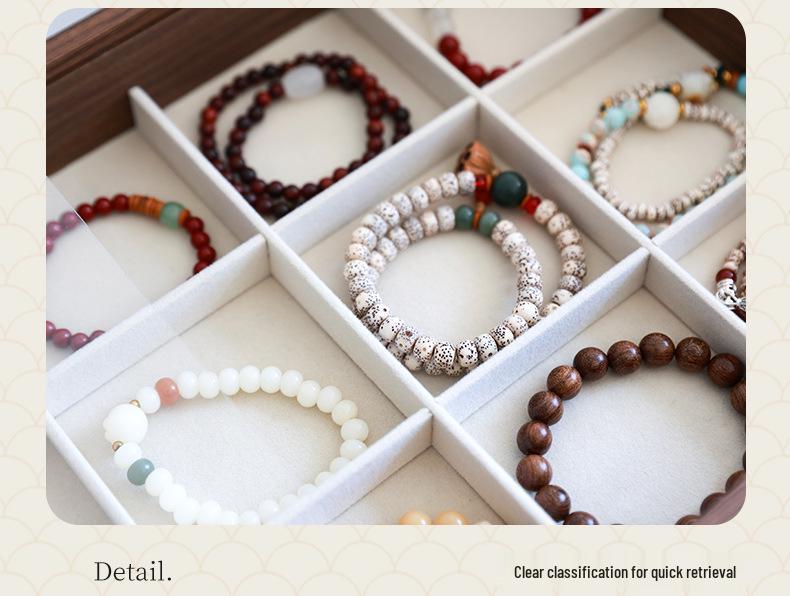 Wooden Jewelry Box with Bracelet and Bead Storage, Exquisite Display Stand for Rings and Earrings, Large Capacity, Dustproof Design