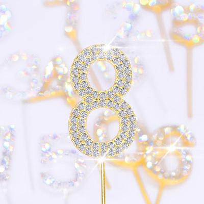 3PC miexdGlitter Alloy Rhinestone Number Cake Toppers Baby Shower Birthday Decoration Wedding Digital Cakes Dessert Decor