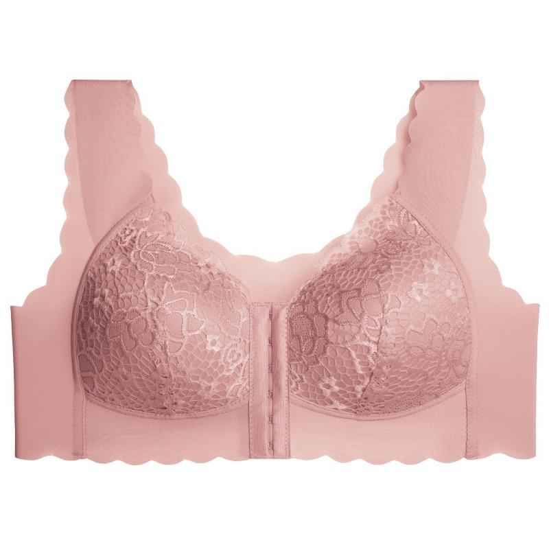 Plus Size Women's Thin Front Buckle Lace Non Rewire Gathering Sexy Sleep Fixed Cup Bra
