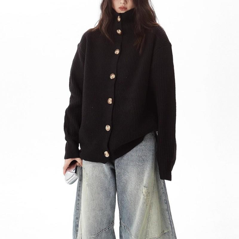 Oversized High Neck Knit Cardigan Women Fall Winter Loose Casual Sweater Coat
