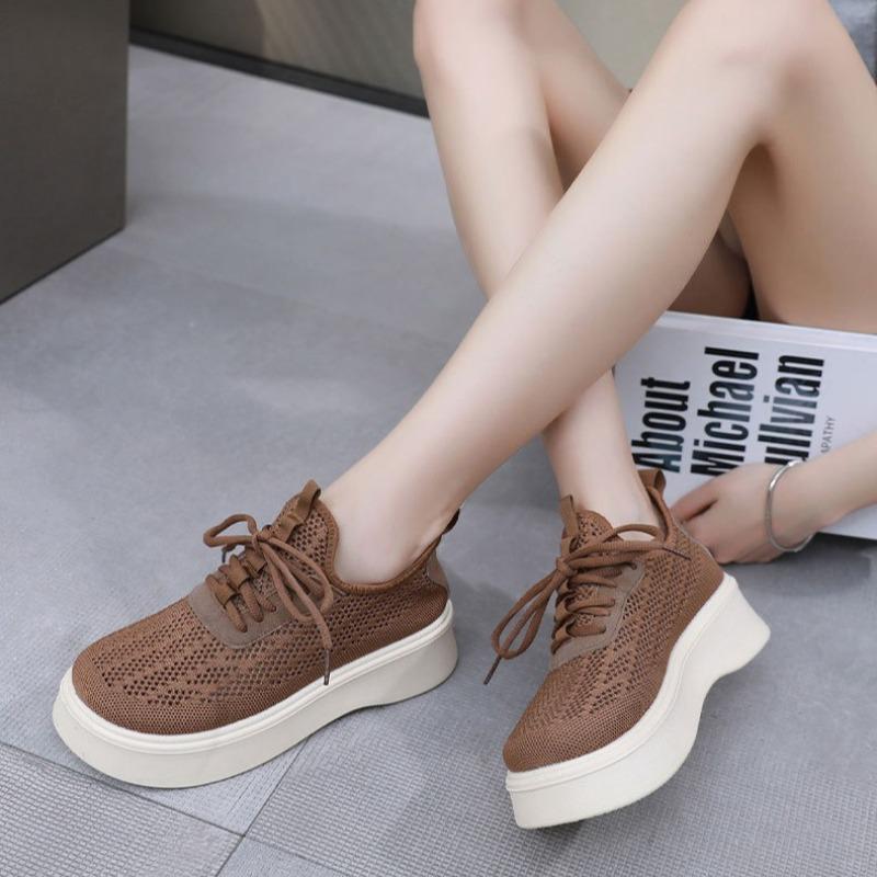 Womens Mesh Shoes Breathable Casual Shoes Fashion Thick-Soled Sneakers for Women Lace Up Platform Vulcanized Shoes Zapatos Mujer