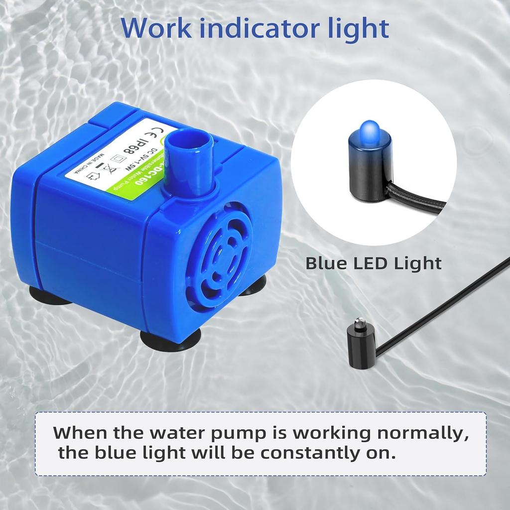 IP68 DR-DC160 submersible water pump Cat Water Fountain Pump for Tritone Ceramic, Stainless Steel, Round Flower Cap Cat Fountains, Automatic Pet