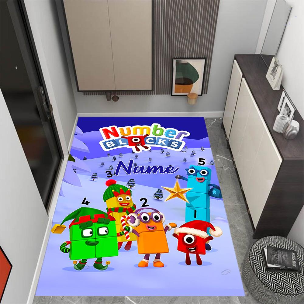 Tappeto da pavimento con blocchi numerici Inverno Divertente Nome Personalizzabile Tappeto per Ufficio Design per Stanze dei Giochi Camere da Letto Ingresso Tappeto Antiscivolo per Esterni Ufficio Arredamento per la Casa
