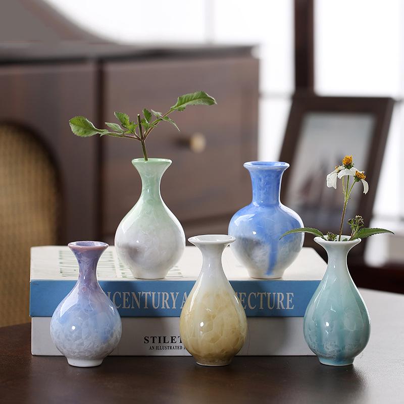 Crystalline Glaze Mini Ceramic Vase - Creative Home Desktop Ornament for Flowers