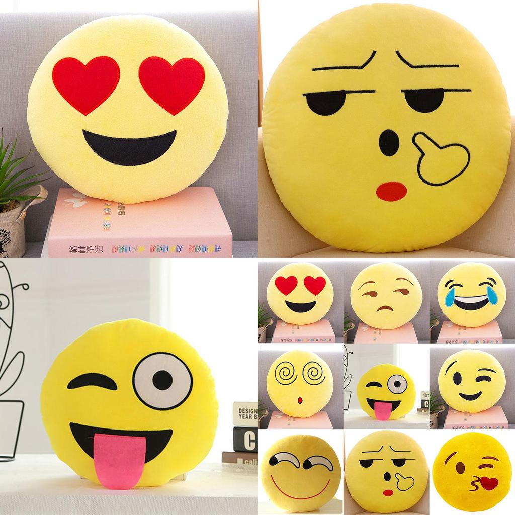 Charming 13" Yellow Round Emoji Pillow With Cute Fun Design And Soft Plush Material
