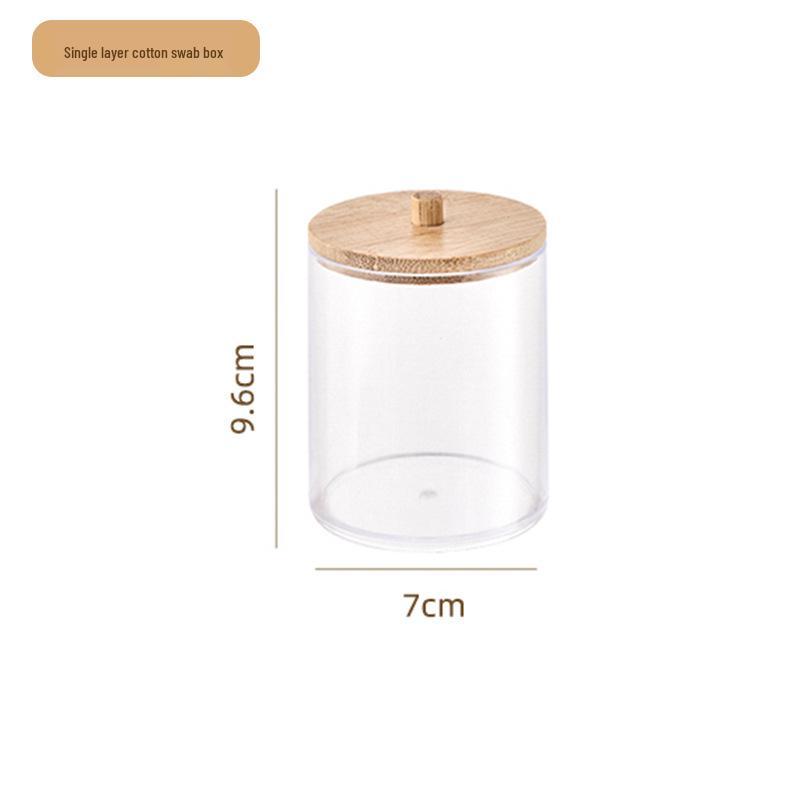Dual-Layer Cotton Swab & Makeup Pad Storage Box - Clear, Round, Desktop Organizer